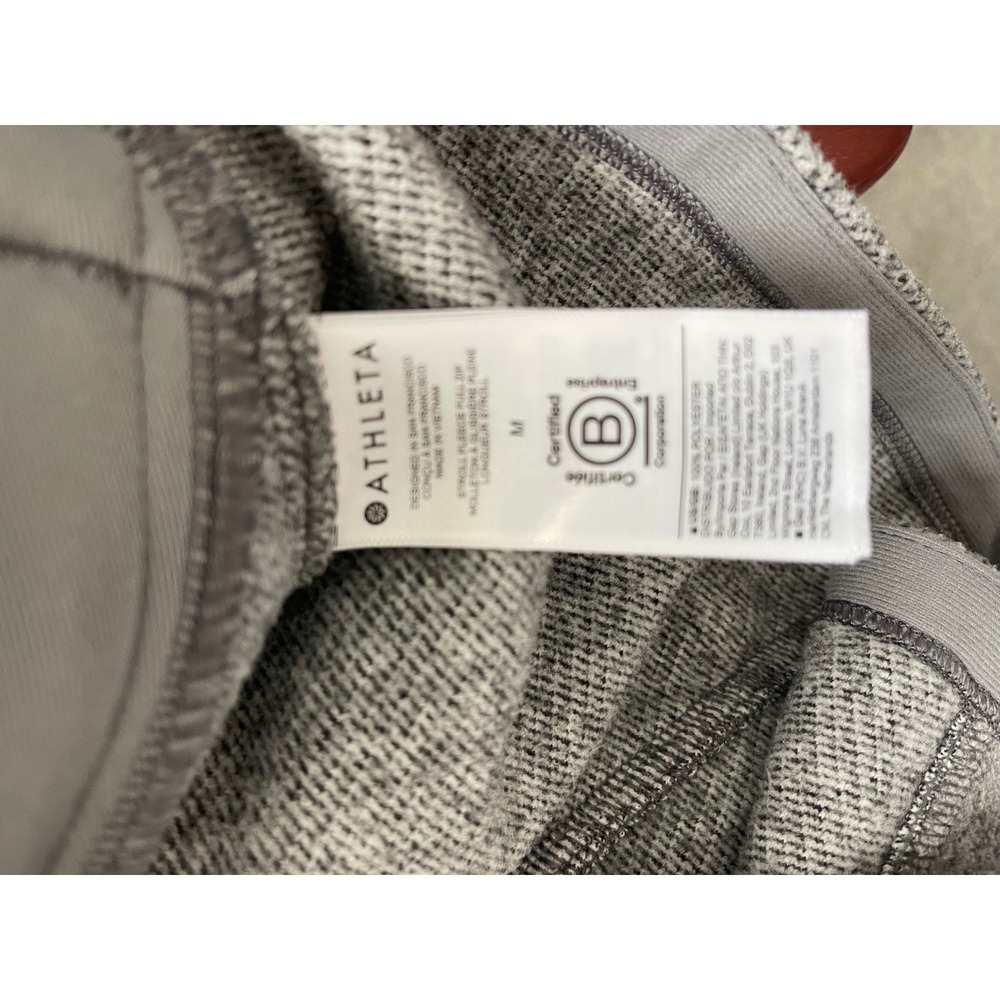 Athleta Stroll Fleece Full Zip Jacket Grey Herringbone Mock Neck Womens Medium - Picture 8 of 8